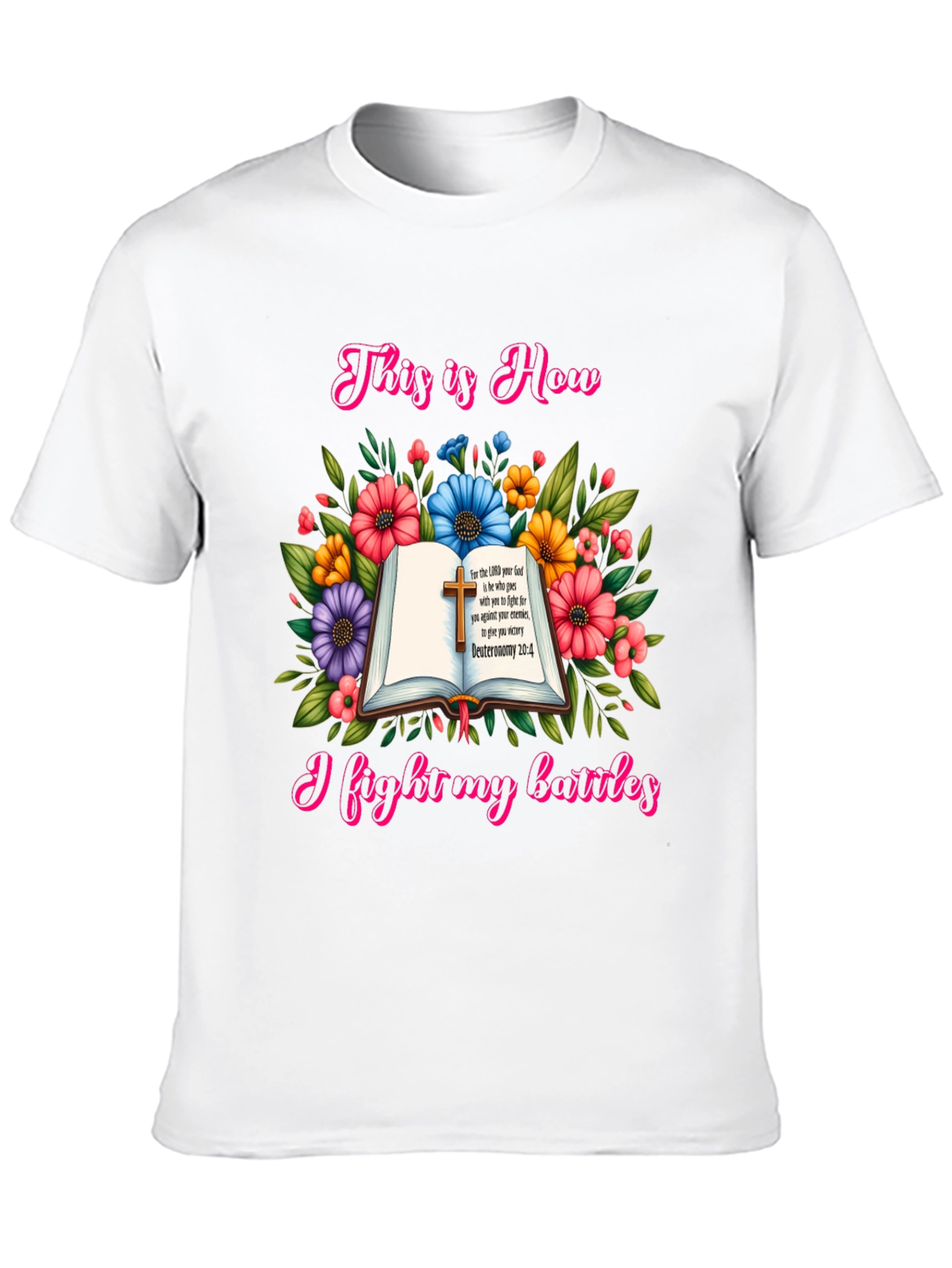 Faithful Battles T-Shirt: Floral Book Design
