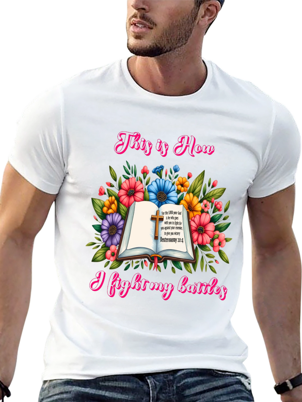 Faithful Battles T-Shirt: Floral Book Design
