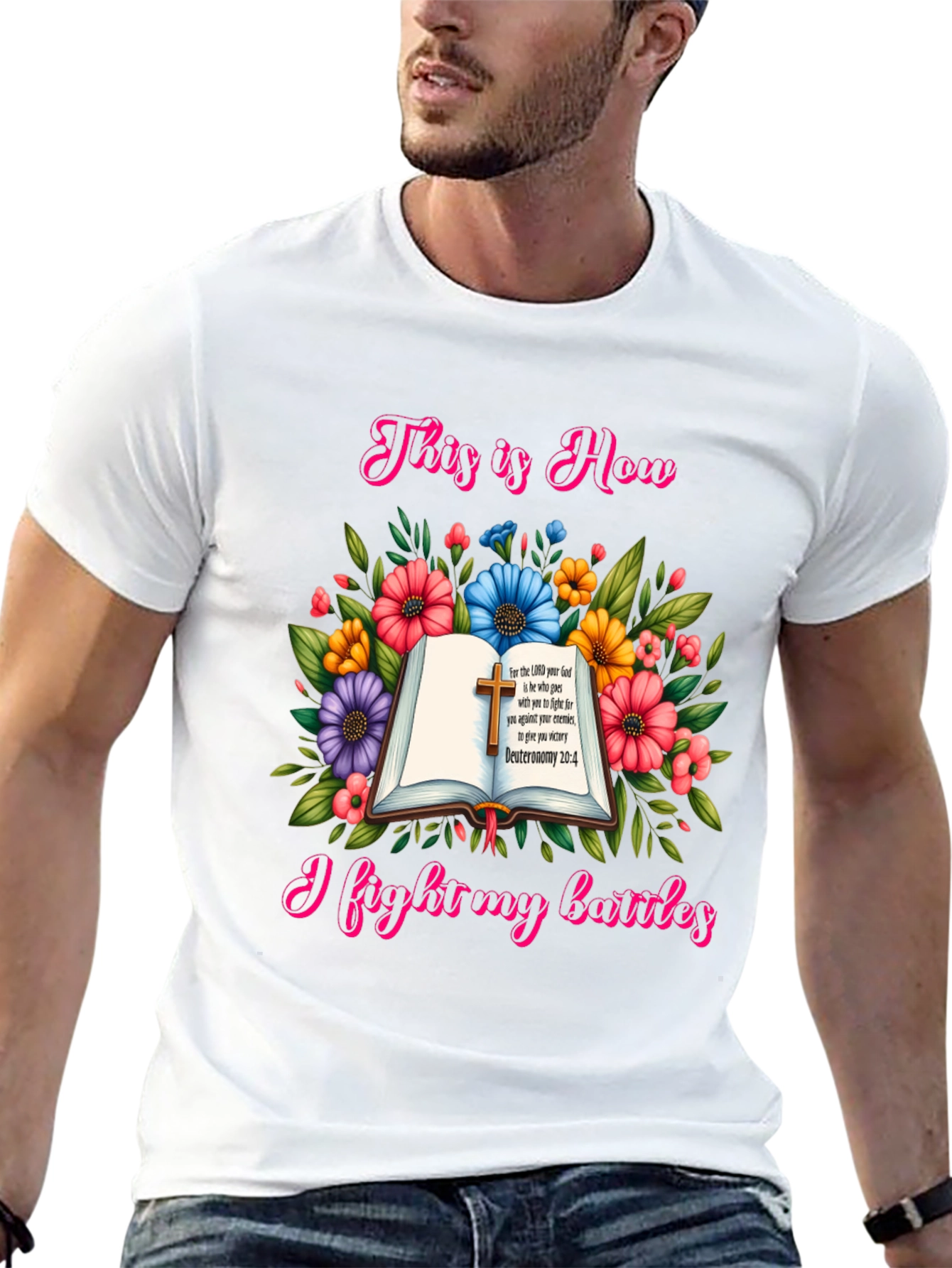 Faithful Battles T-Shirt: Floral Book Design