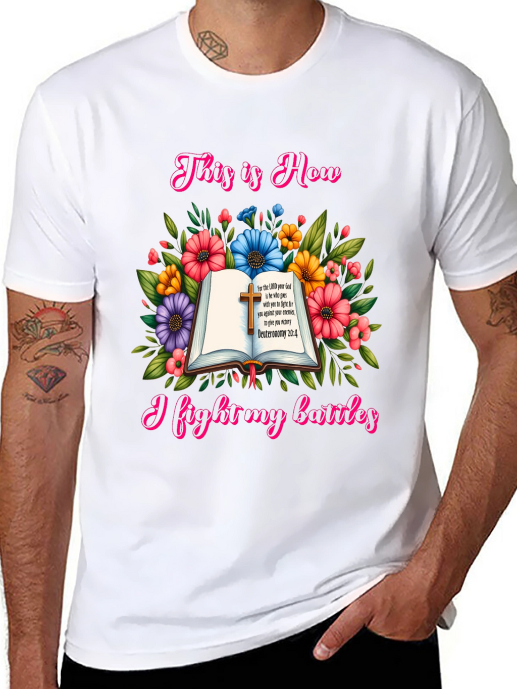 Faithful Battles T-Shirt: Floral Book Design