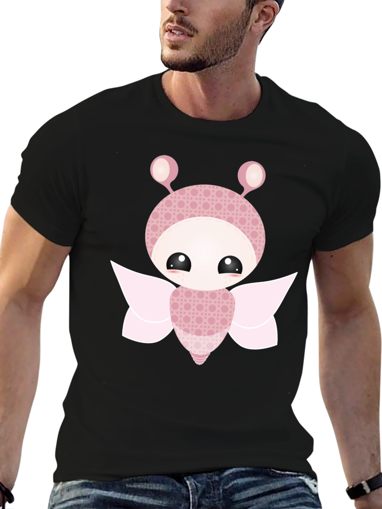 Cute Cartoon Butterfly Graphic Black T-Shirt