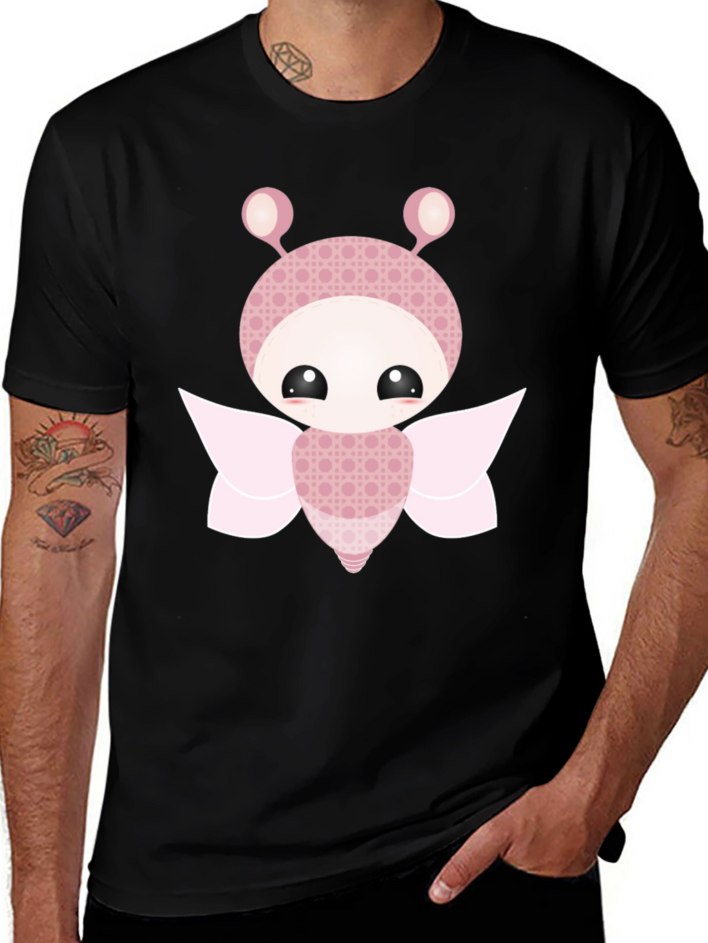 Cute Cartoon Butterfly Graphic Black T-Shirt