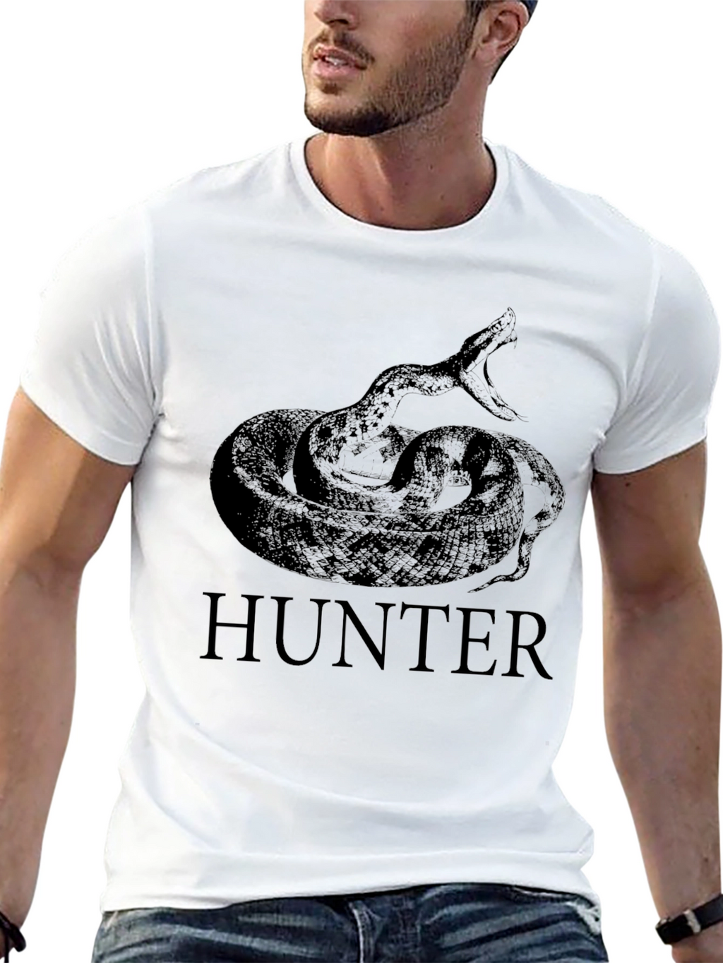 Mens Black HUNTER Snake Graphic T-Shirt