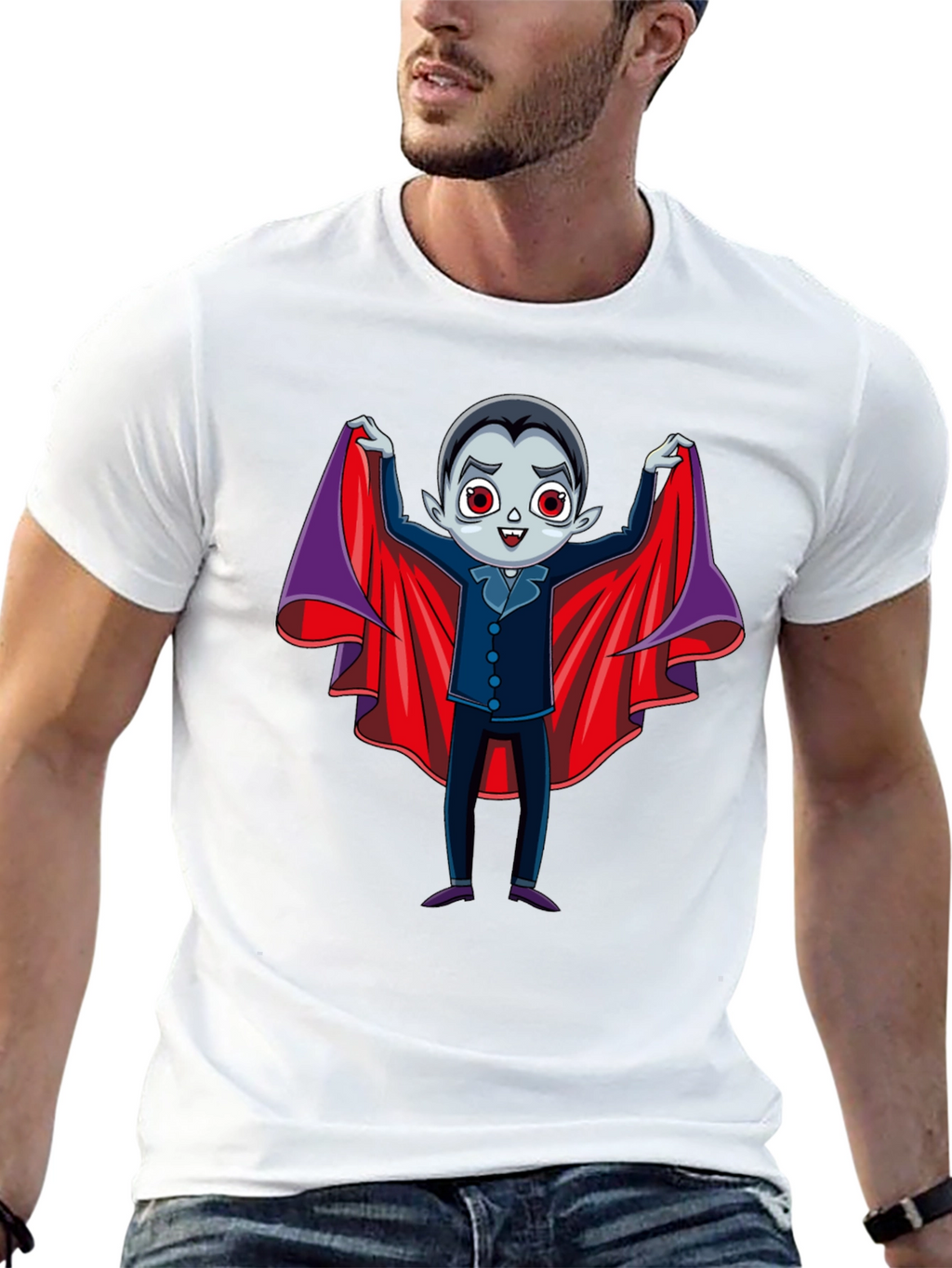 Cute Vampire Cartoon Graphic Print Black T-Shirt