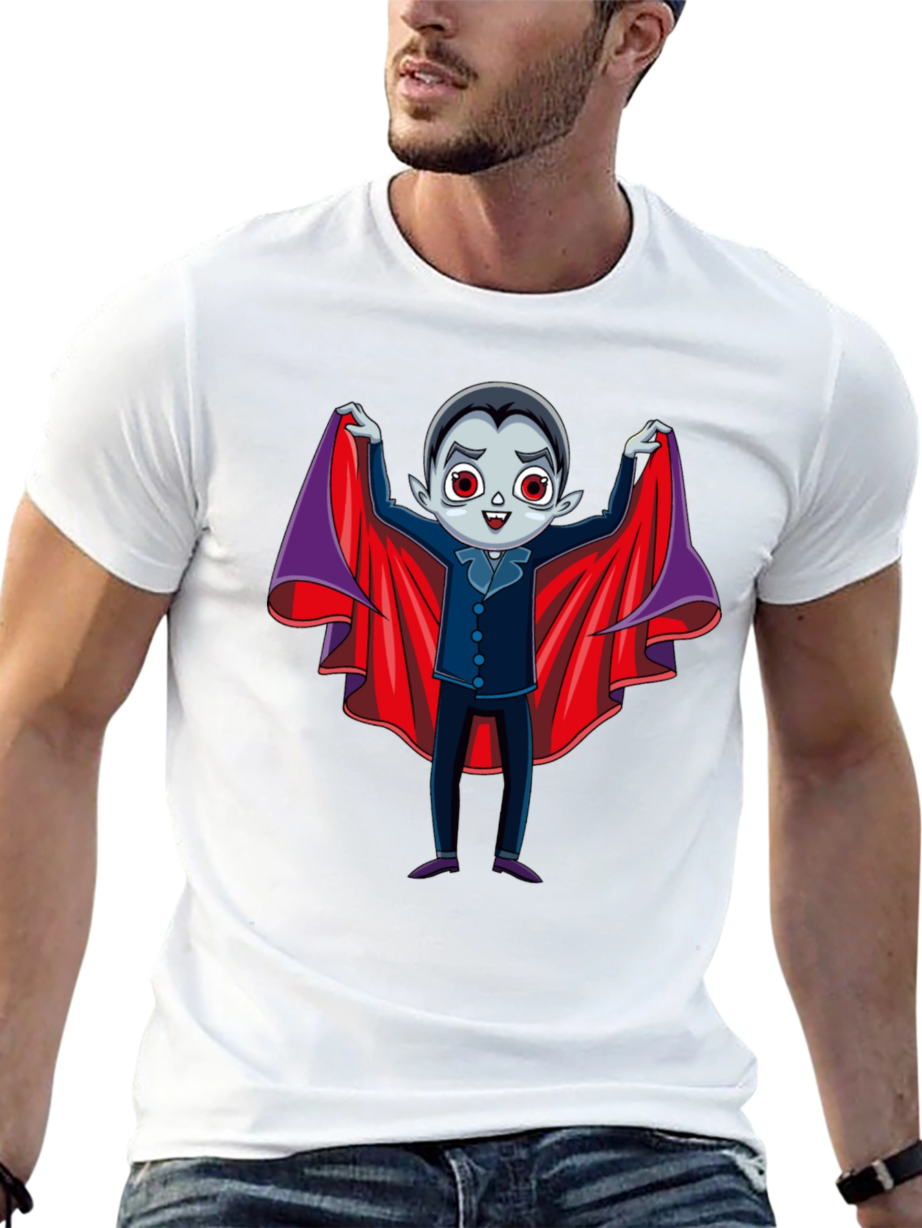 Cute Vampire Cartoon Graphic Print Black T-Shirt