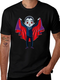 Cute Vampire Cartoon Graphic Print Black T-Shirt