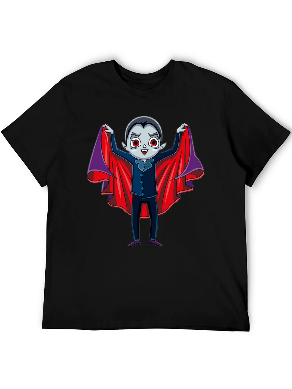 Cute Vampire Cartoon Graphic Print Black T-Shirt