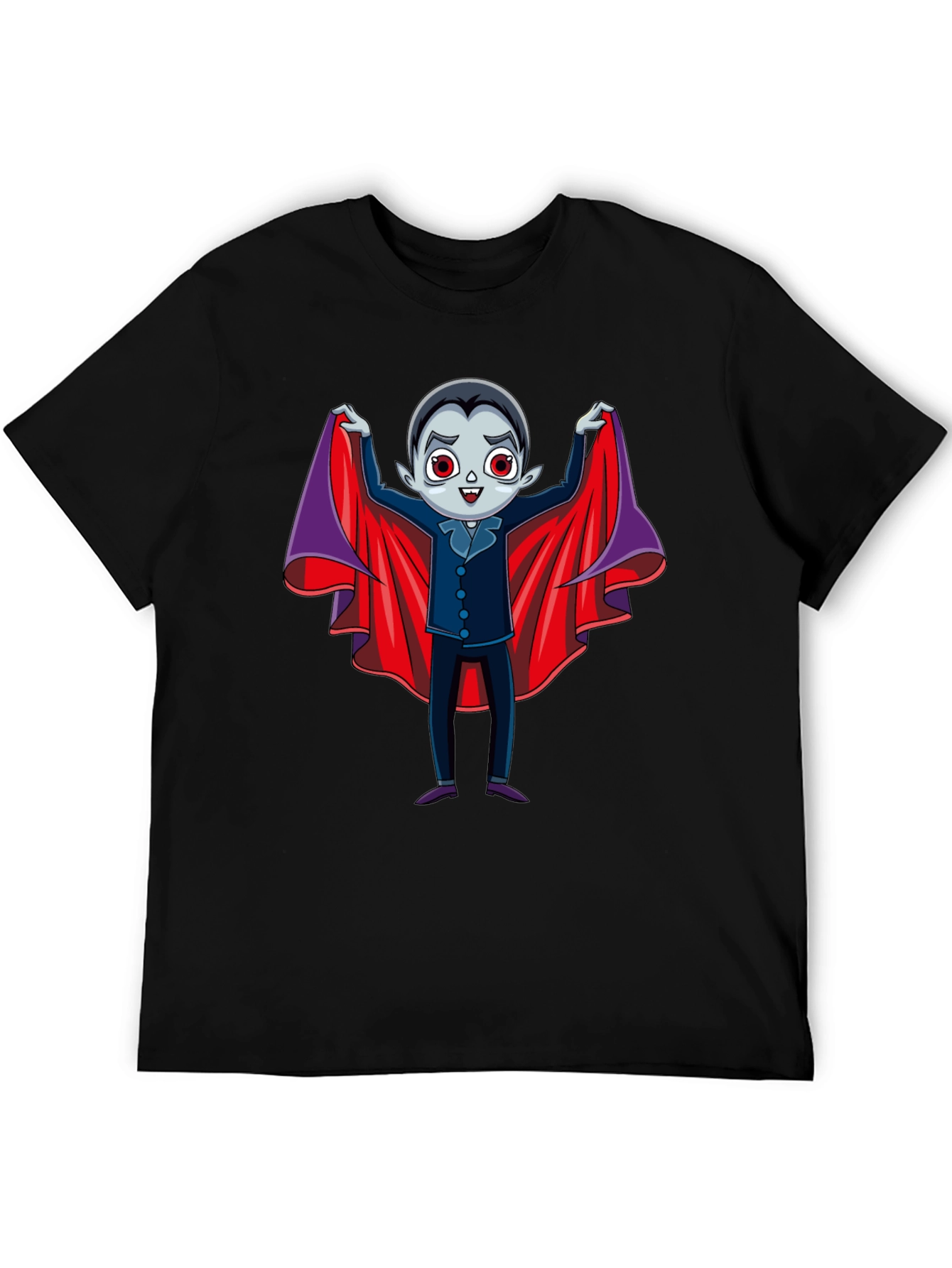 Cute Vampire Cartoon Graphic Print Black T-Shirt