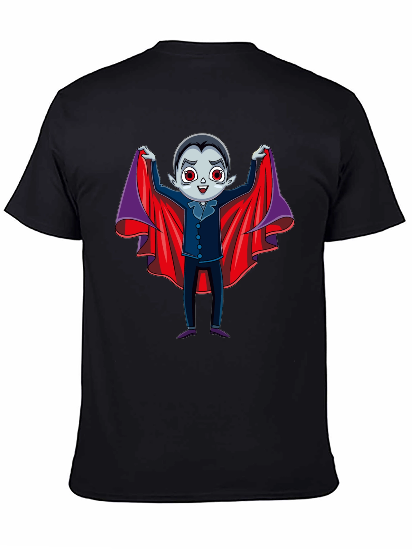 Cute Vampire Cartoon Graphic Print Black T-Shirt