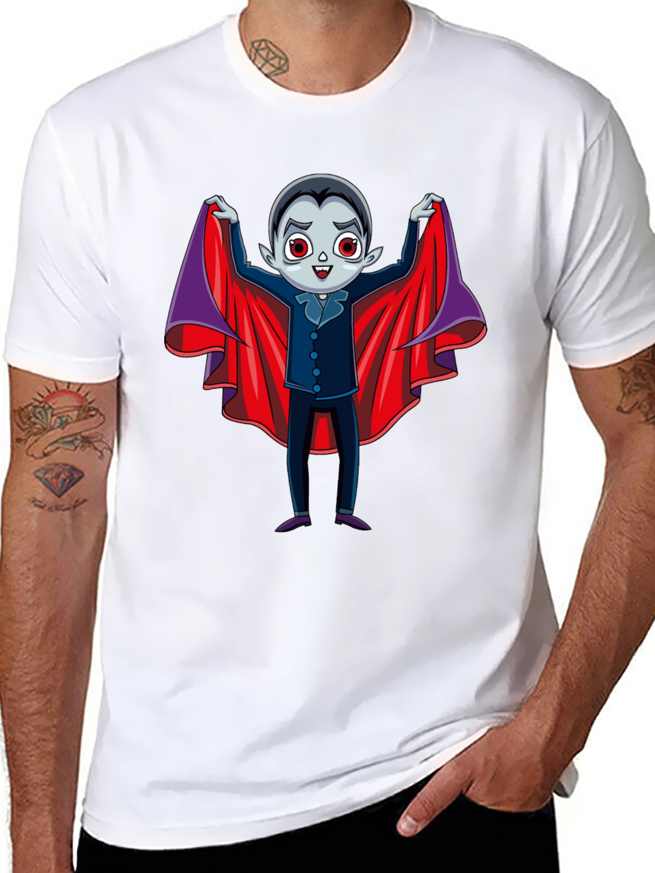 Cute Vampire Cartoon Graphic Print Black T-Shirt