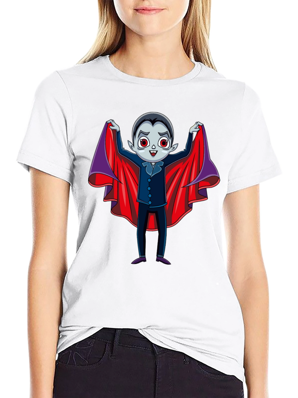 Cute Vampire Cartoon Graphic Print Black T-Shirt
