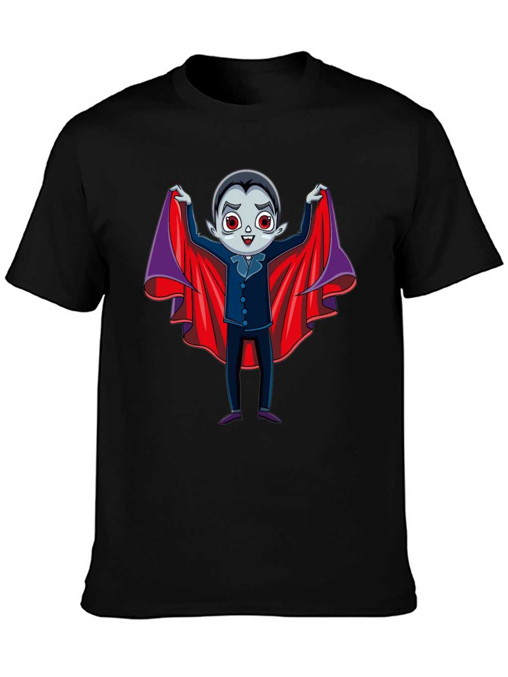 Cute Vampire Cartoon Graphic Print Black T-Shirt
