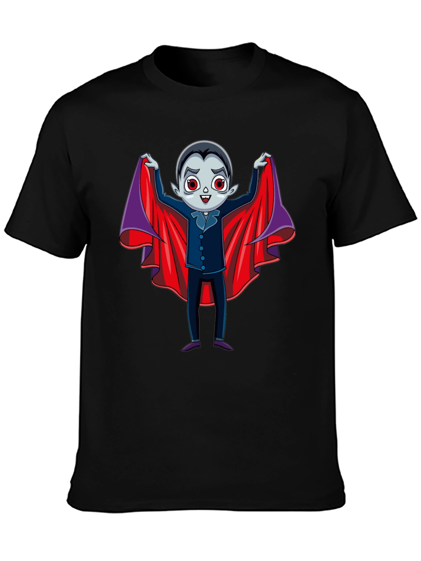 Cute Vampire Cartoon Graphic Print Black T-Shirt
