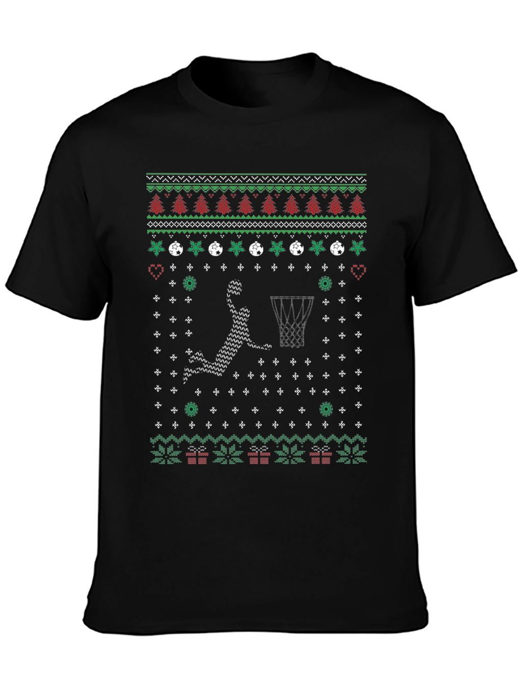 Festive Basketball Ugly Christmas T-Shirt