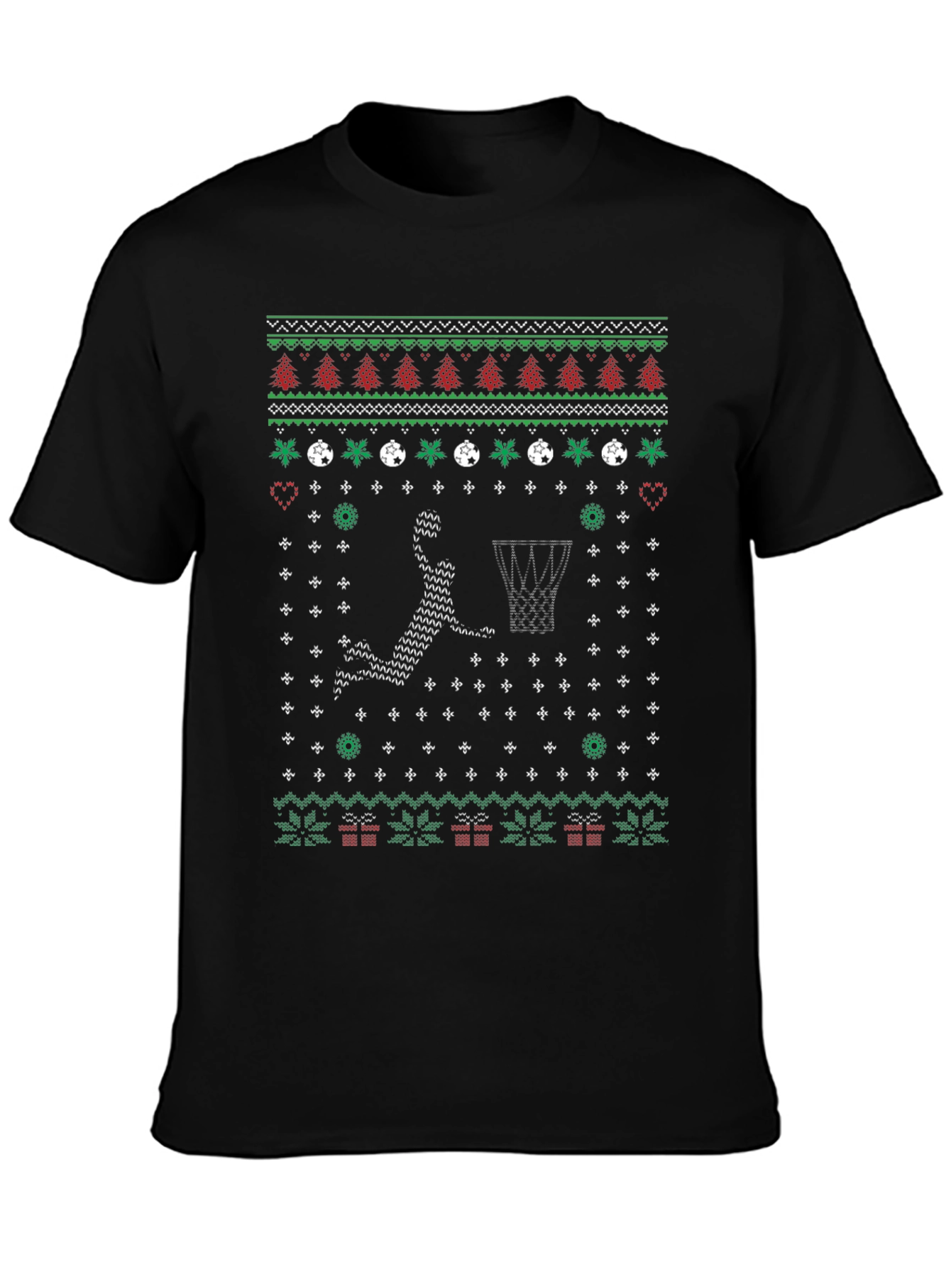 Festive Basketball Ugly Christmas T-Shirt