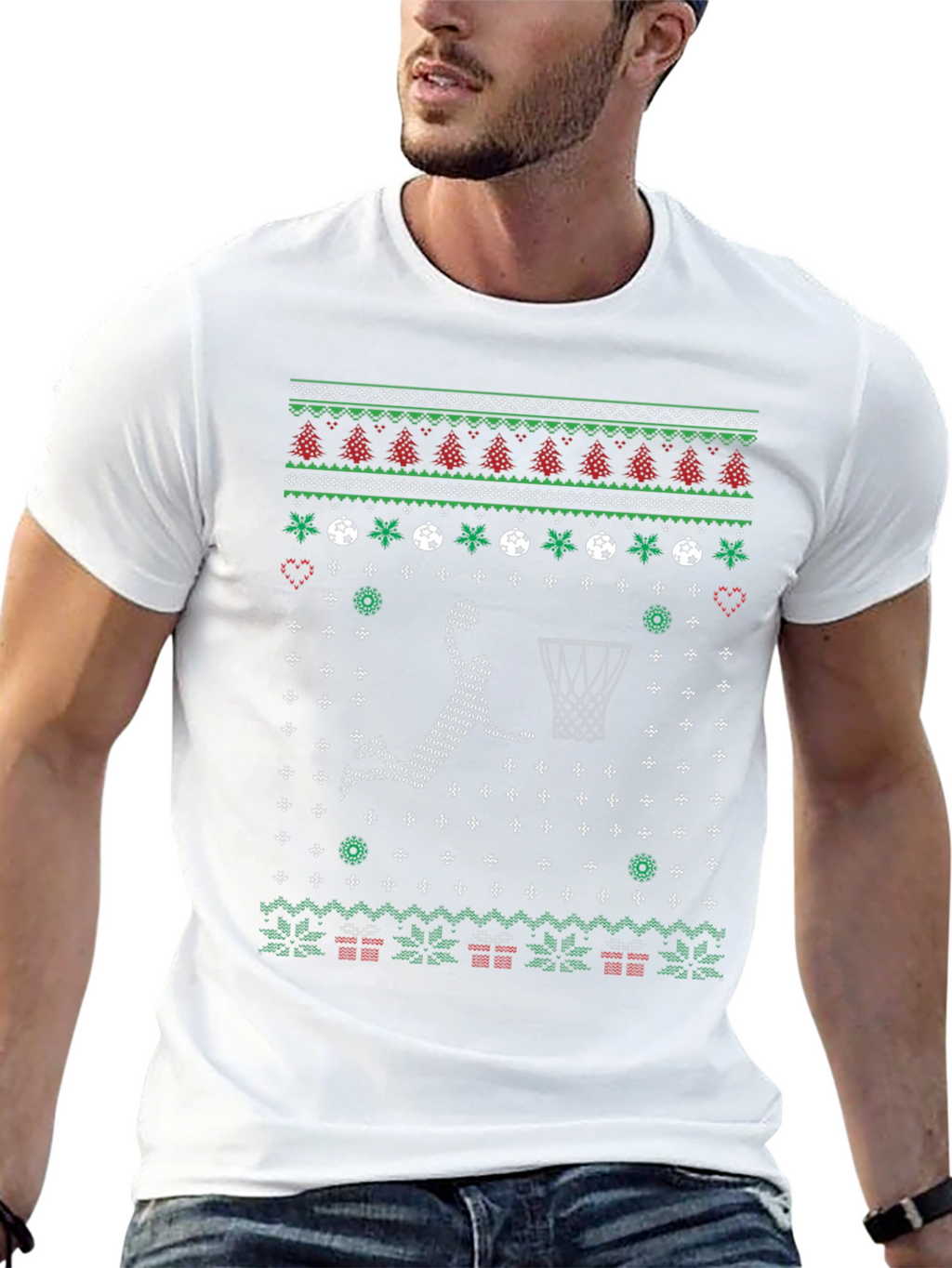 Festive Basketball Ugly Christmas T-Shirt