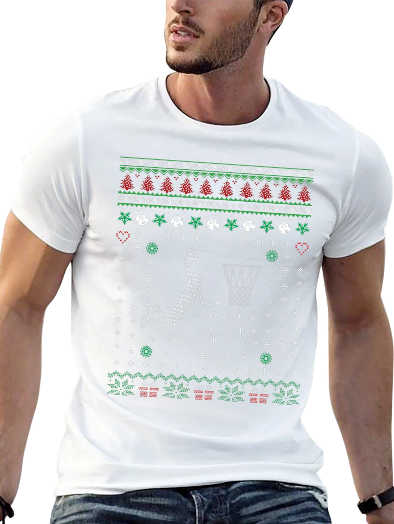 Festive Basketball Ugly Christmas T-Shirt