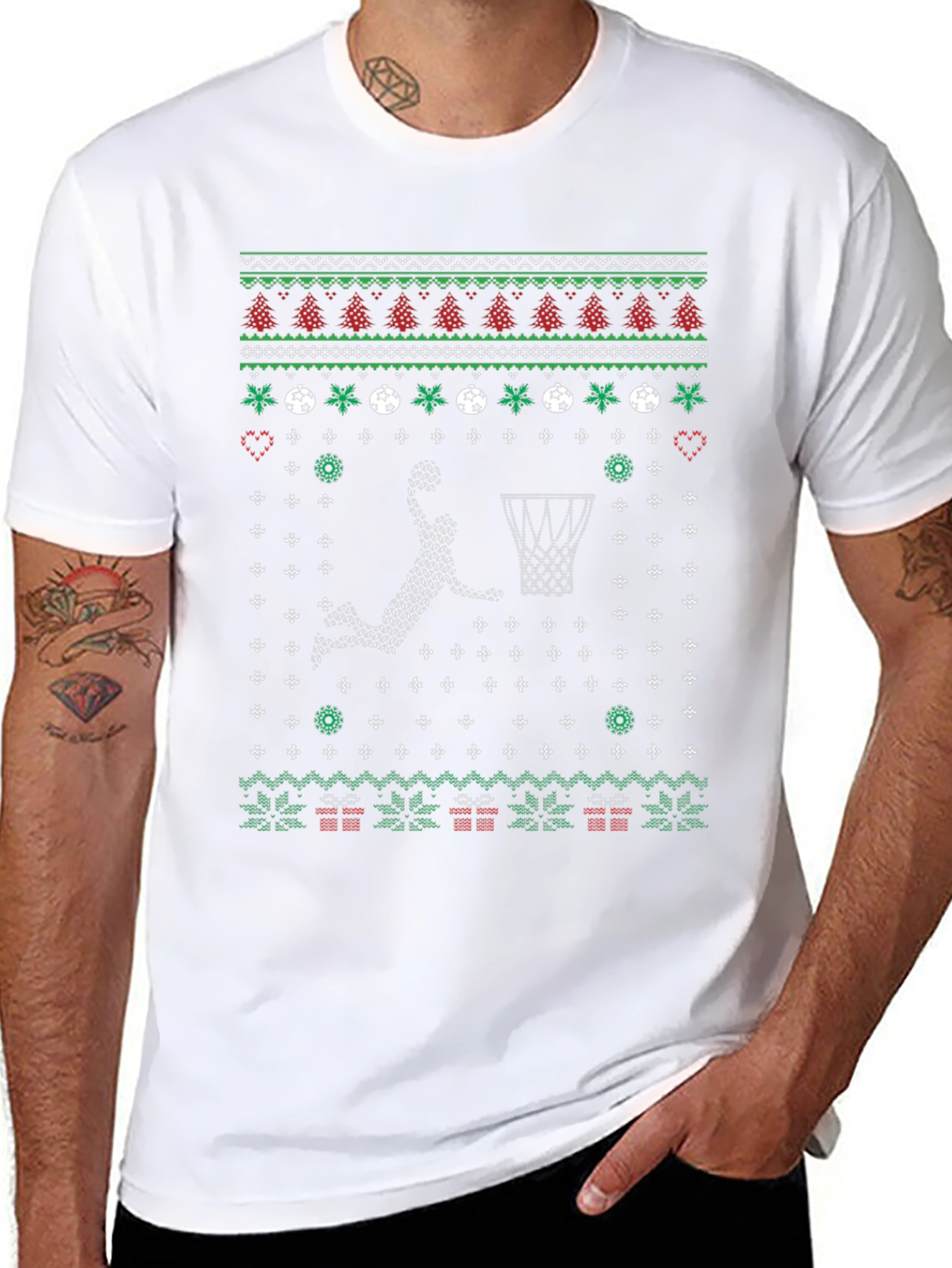 Festive Basketball Ugly Christmas T-Shirt