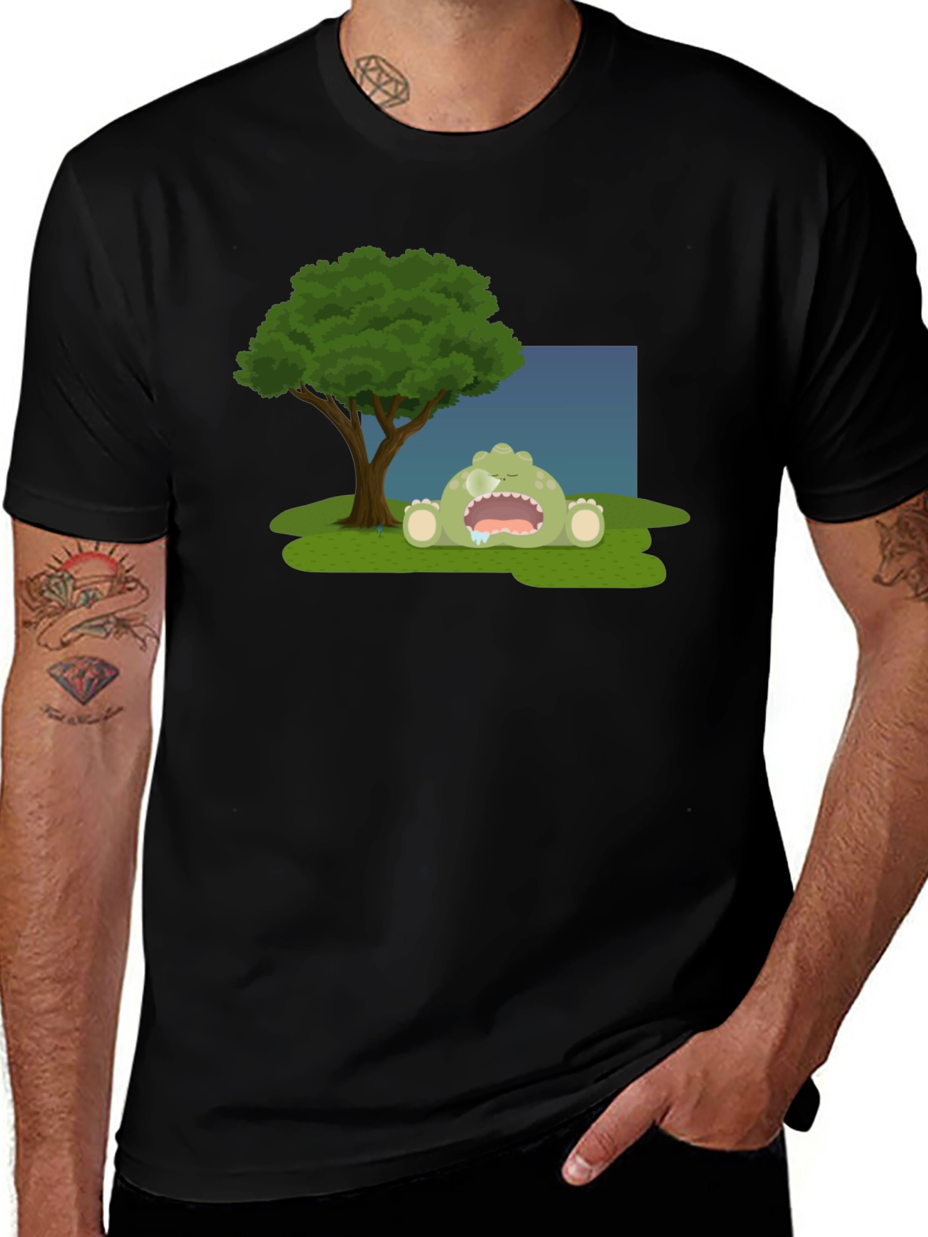 Cartoon Monster Sleeping Under Tree T-Shirt
