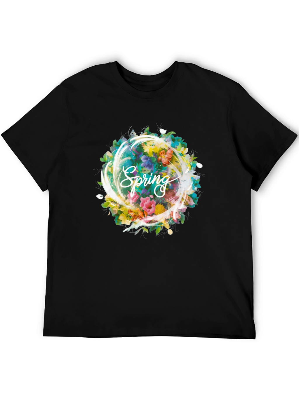 Spring Floral Graphic Black T-Shirt