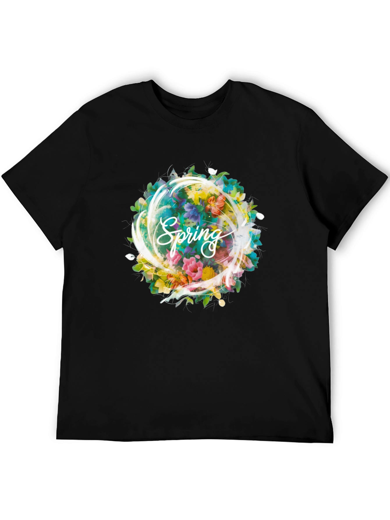 Spring Floral Graphic Black T-Shirt