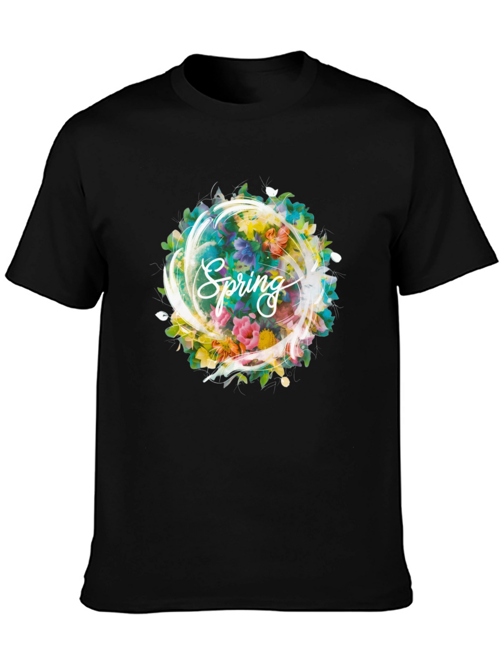 Spring Floral Graphic Black T-Shirt