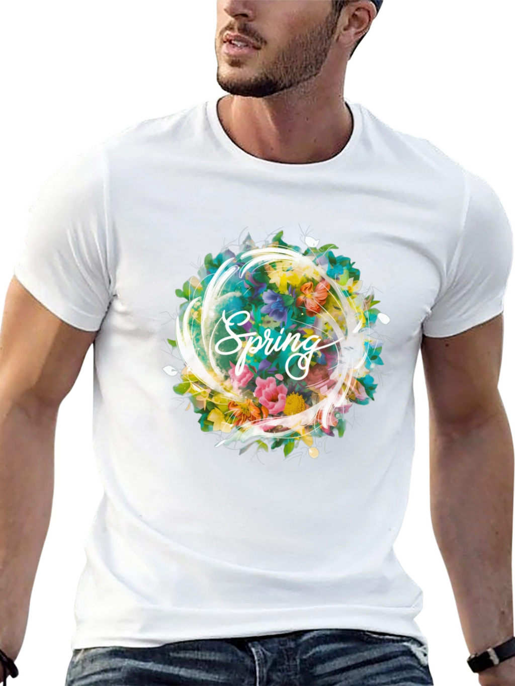 Spring Floral Graphic Black T-Shirt