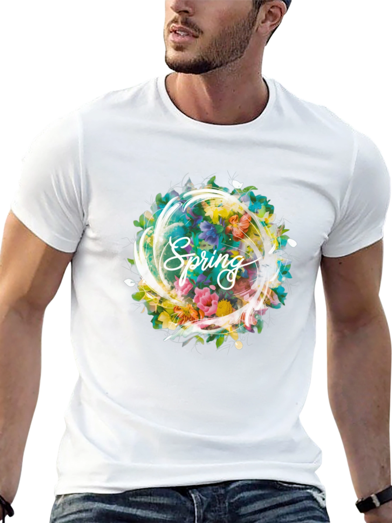Spring Floral Graphic Black T-Shirt