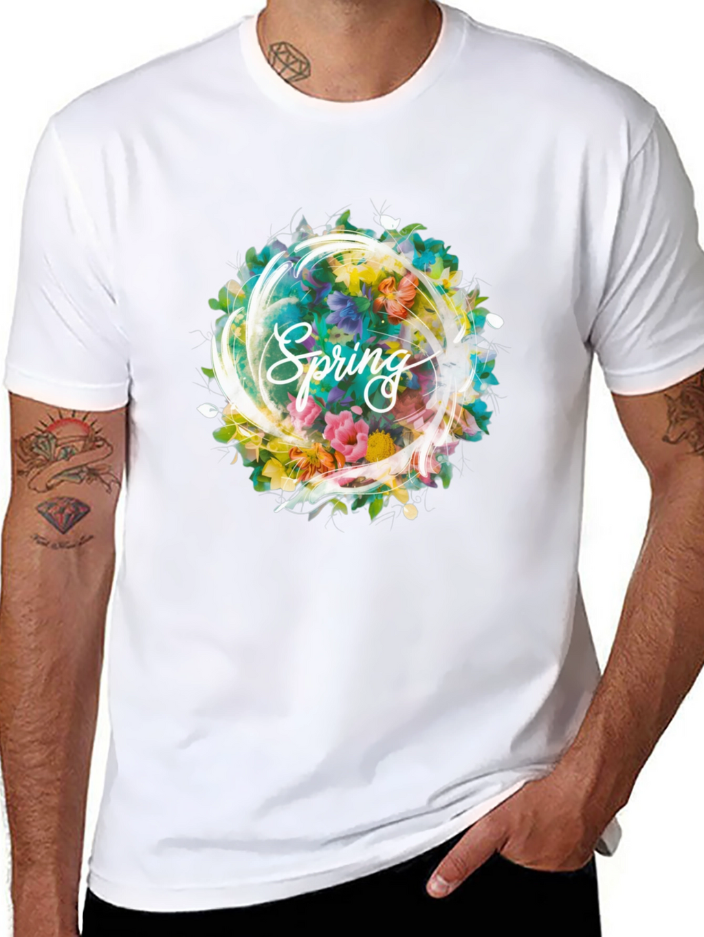 Spring Floral Graphic Black T-Shirt