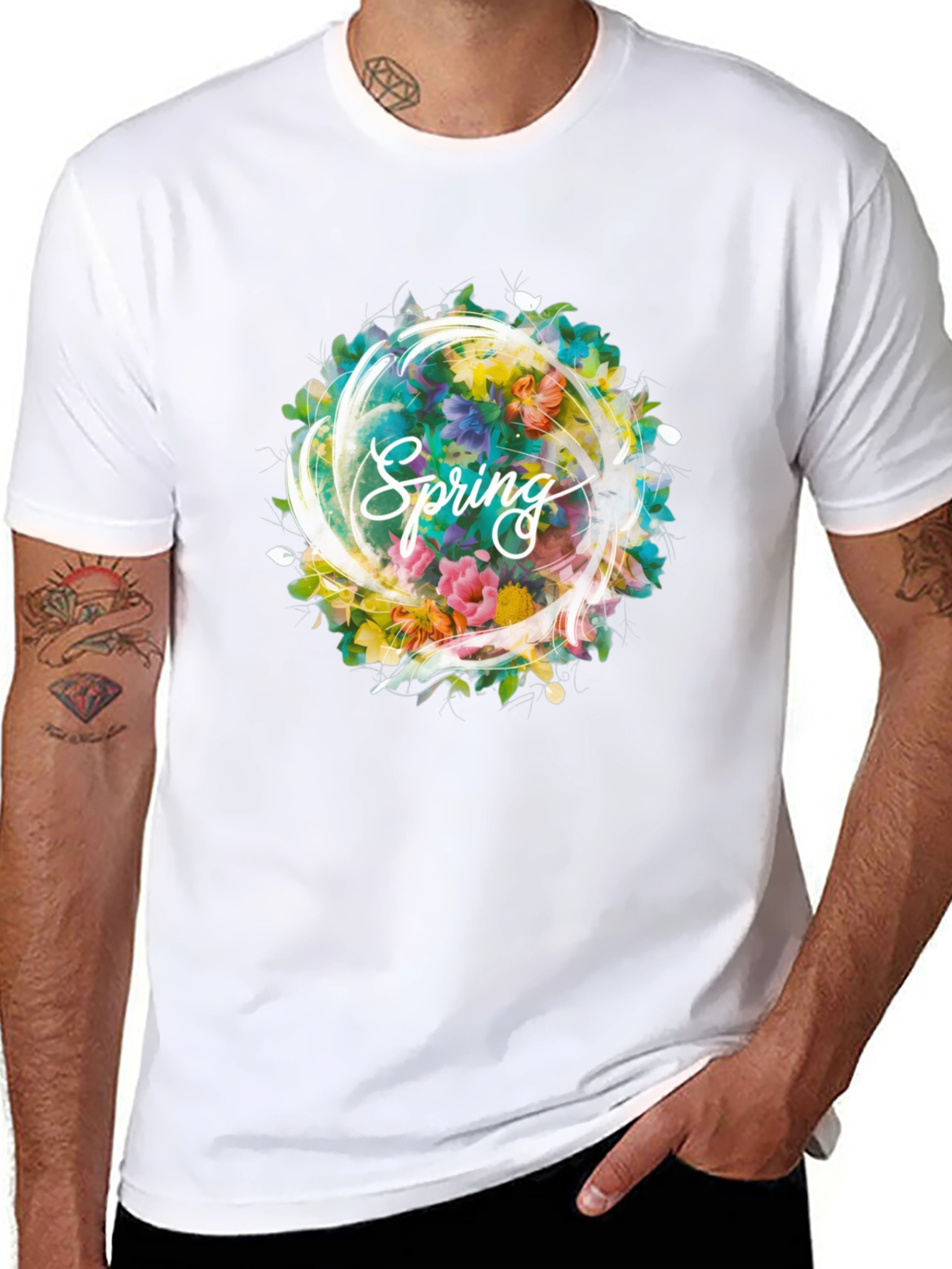 Spring Floral Graphic Black T-Shirt