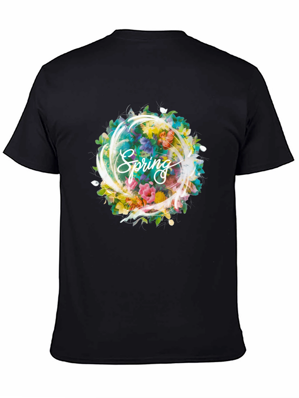 Spring Floral Graphic Black T-Shirt