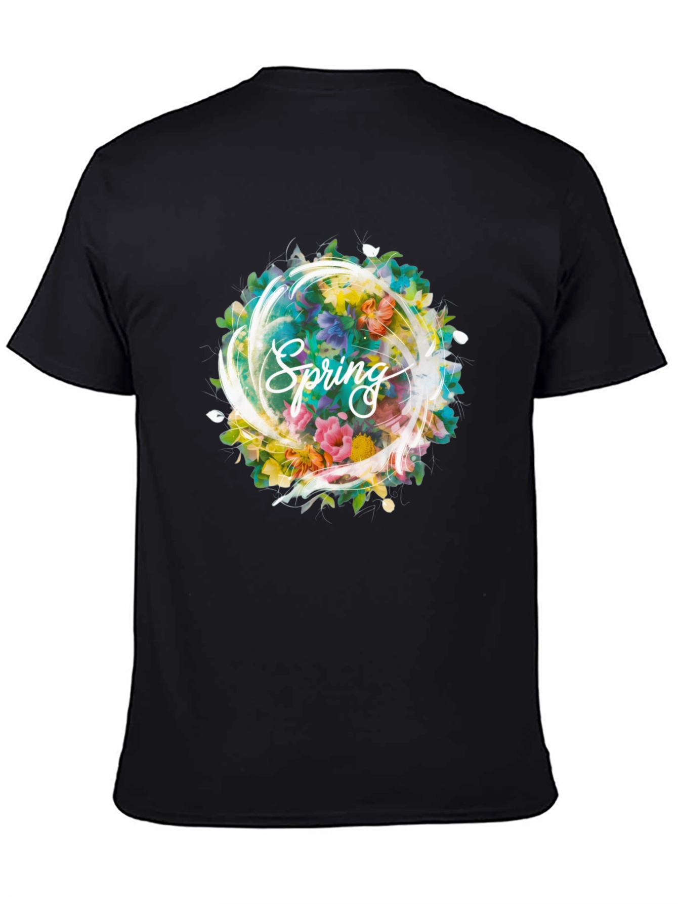 Spring Floral Graphic Black T-Shirt