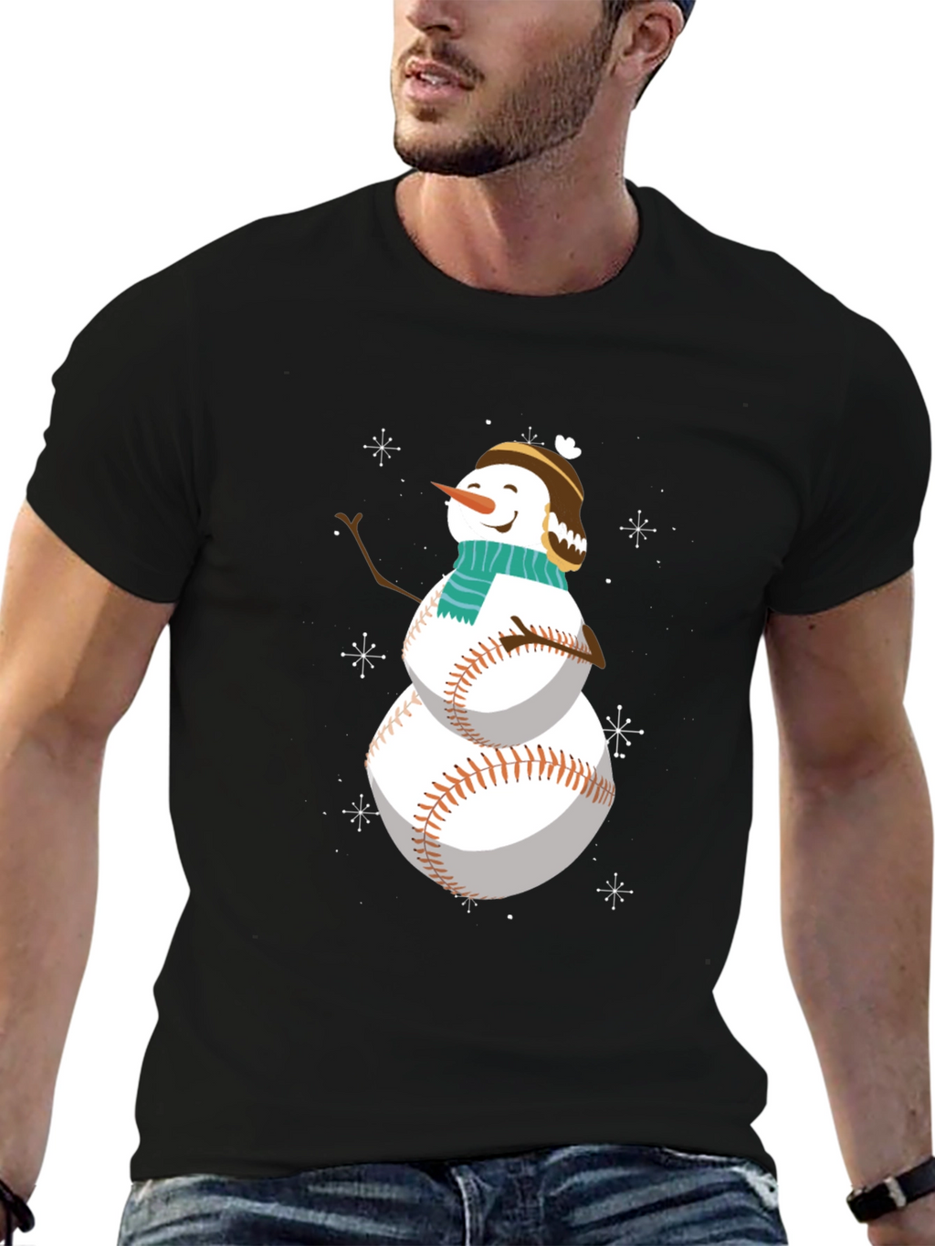 Baseball Snowman Holiday T-Shirt