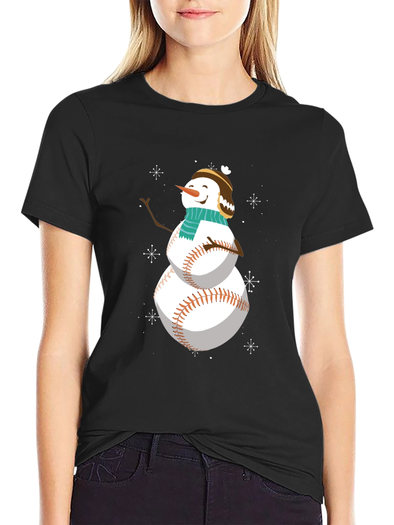 Baseball Snowman Holiday T-Shirt