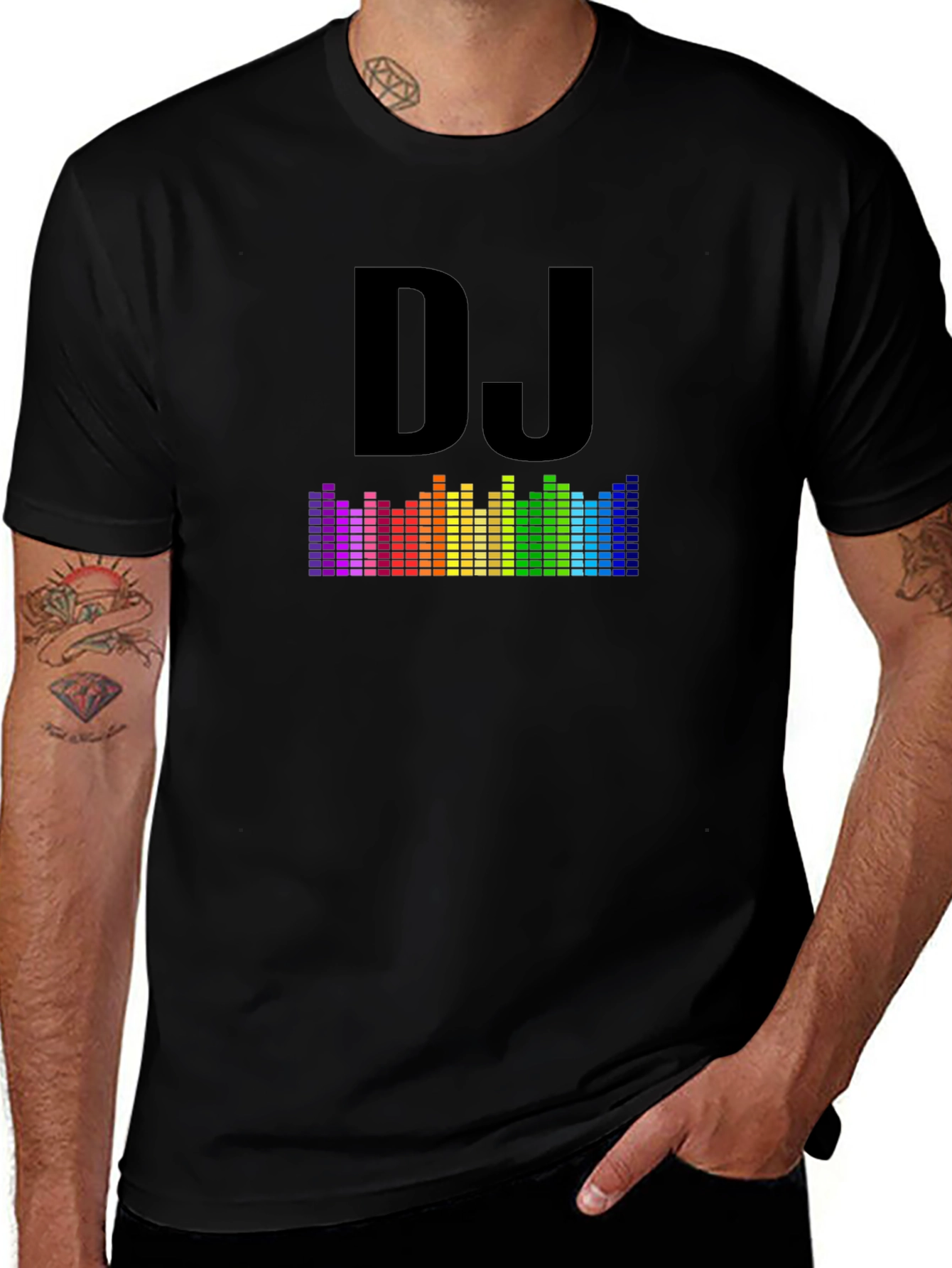 DJ Rainbow Equalizer Graphic Tee - Black Cotton Blend