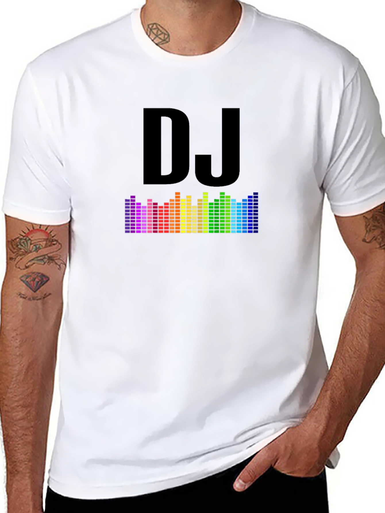 DJ Rainbow Equalizer Graphic Tee - Black Cotton Blend