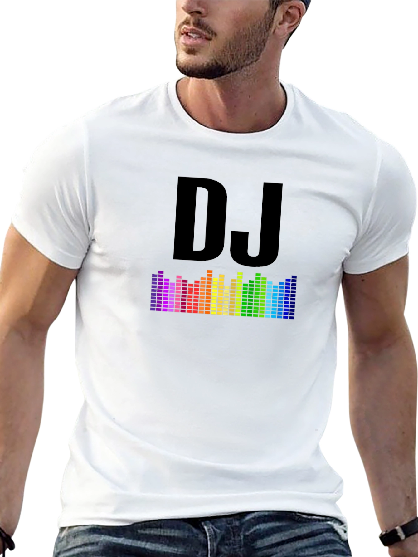 DJ Rainbow Equalizer Graphic Tee - Black Cotton Blend