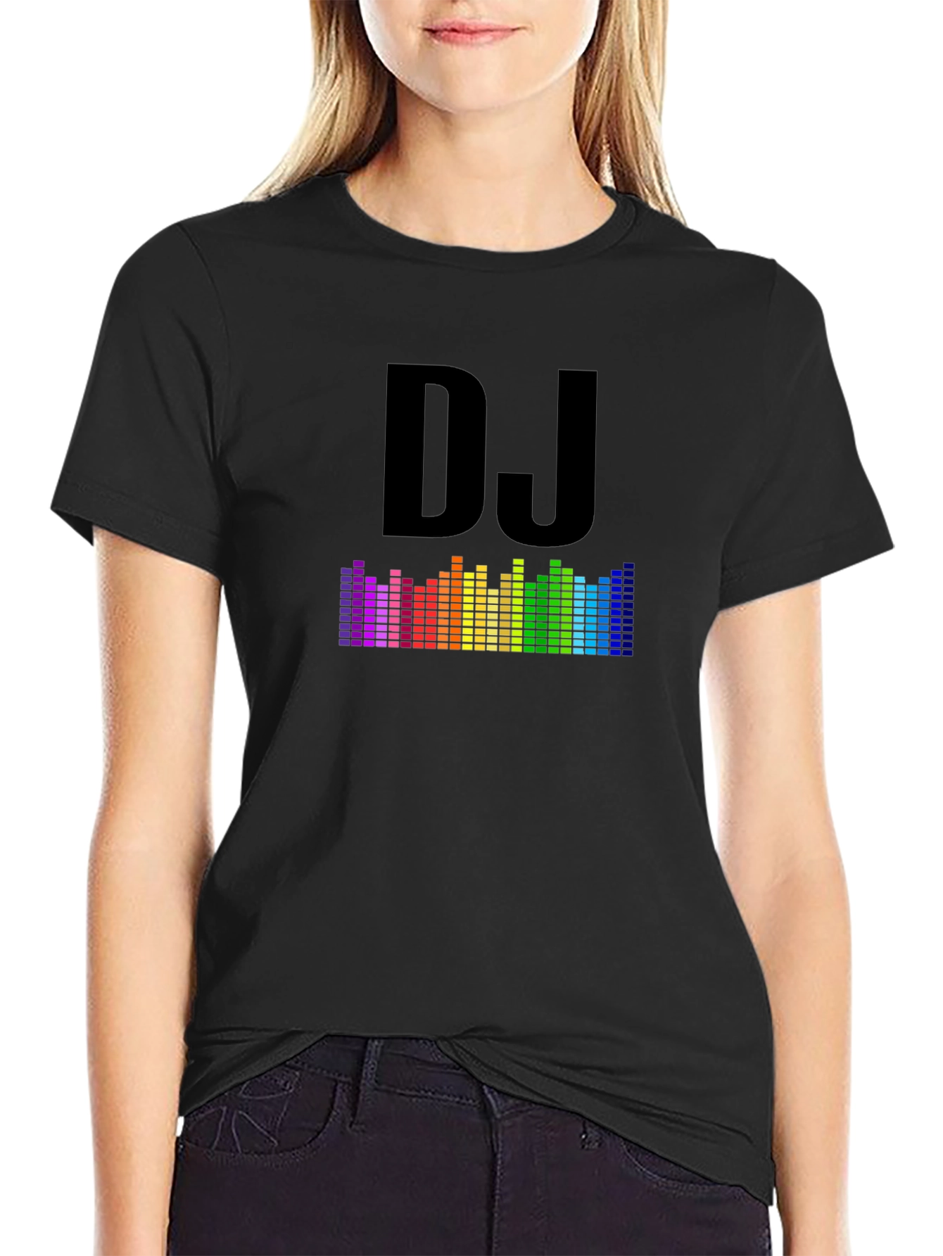DJ Rainbow Equalizer Graphic Tee - Black Cotton Blend