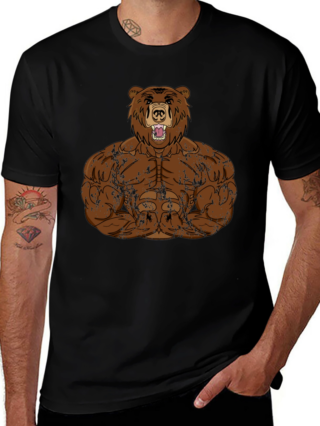 Muscle Bear Graphic Tee - Black Cotton Blend