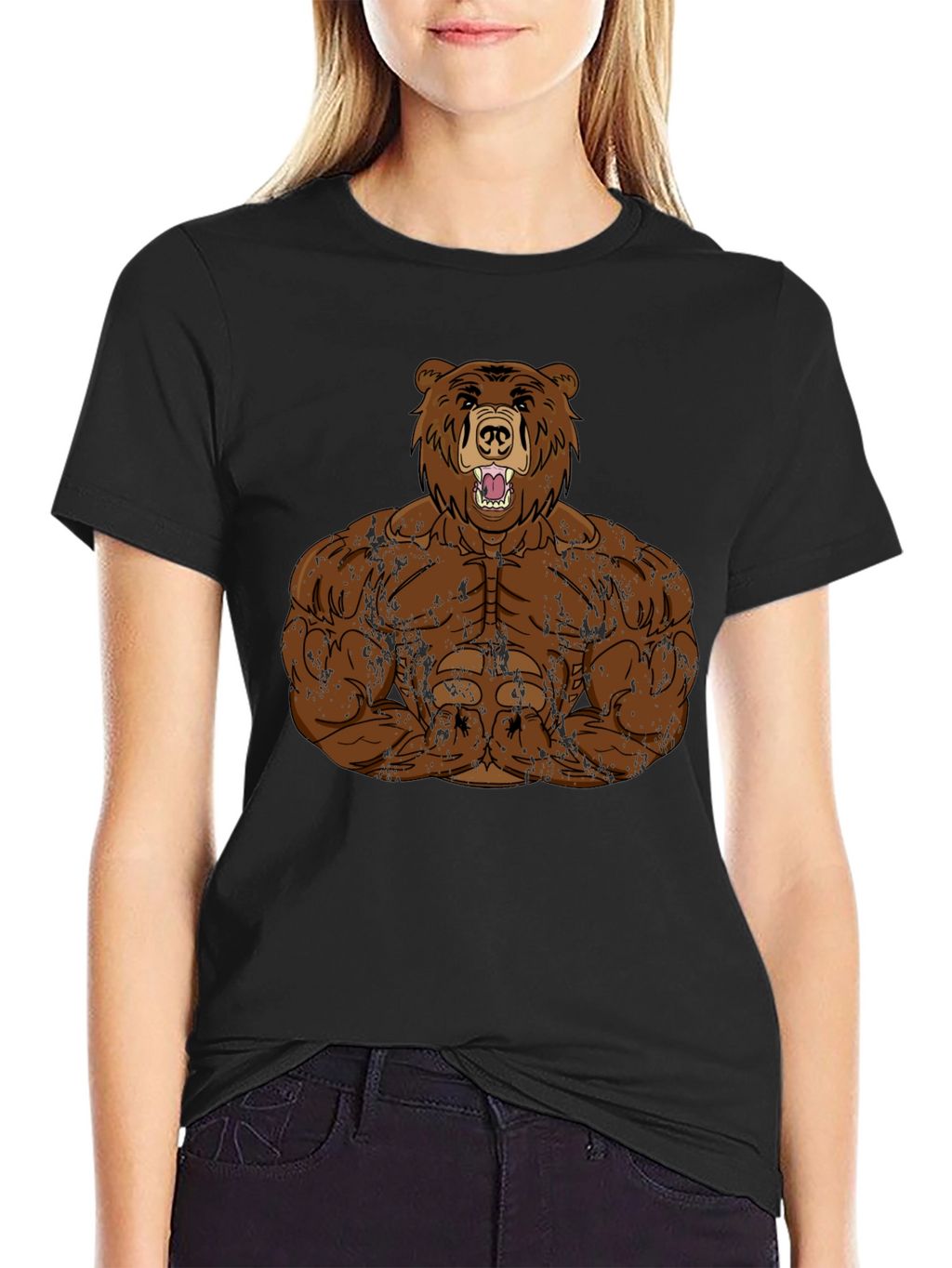 Muscle Bear Graphic Tee - Black Cotton Blend