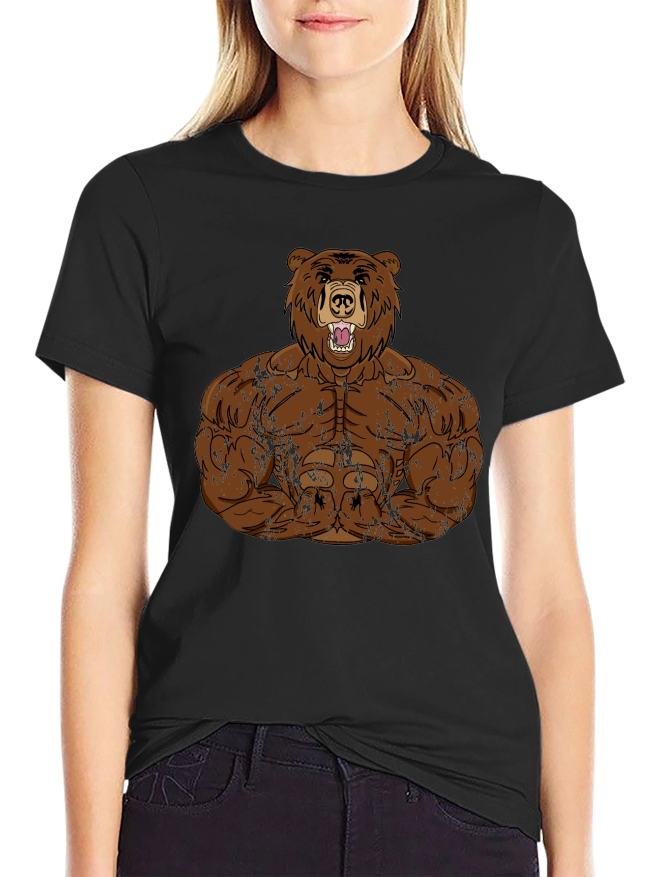 Muscle Bear Graphic Tee - Black Cotton Blend