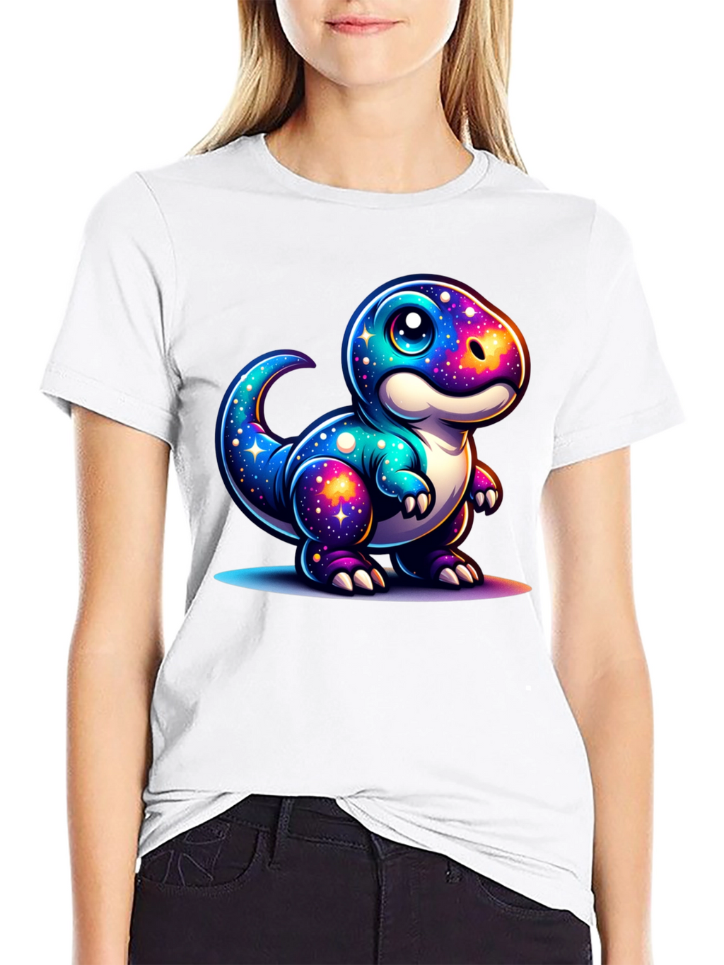 Galaxy Dinosaur Graphic Tee - Trendy Black T-Shirt