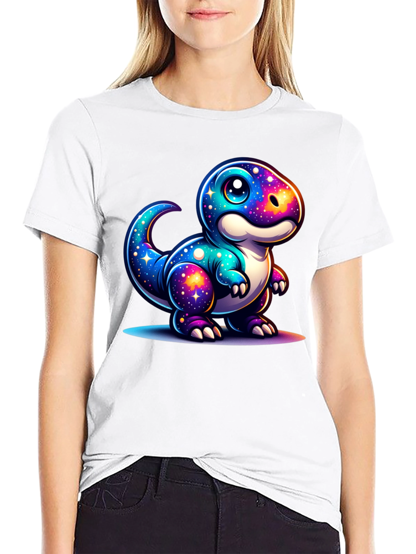 Galaxy Dinosaur Graphic Tee - Trendy Black T-Shirt