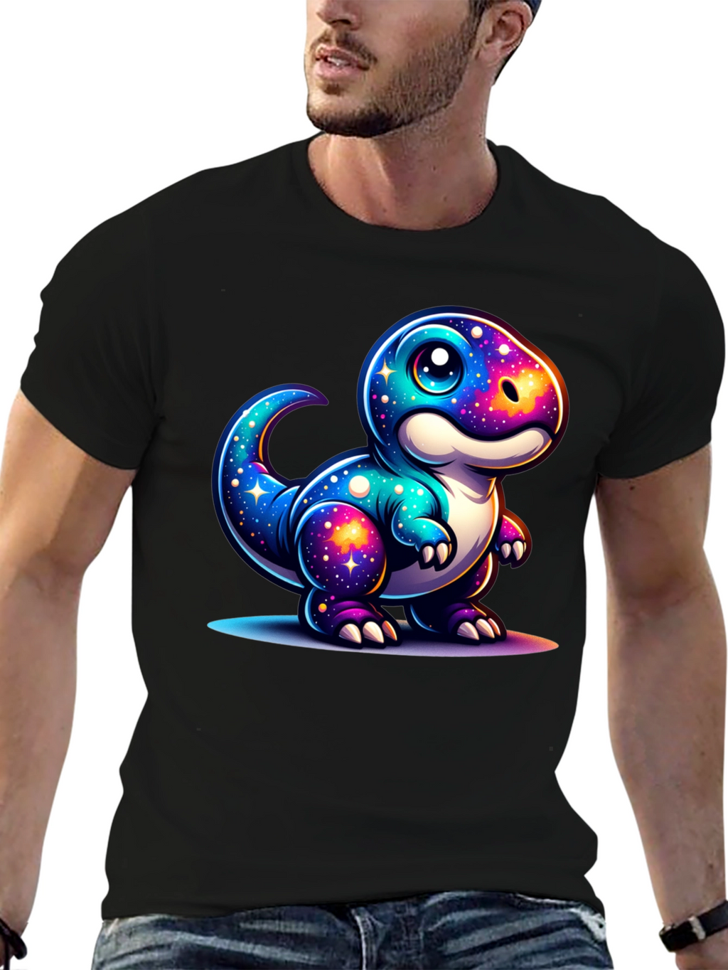 Galaxy Dinosaur Graphic Tee - Trendy Black T-Shirt
