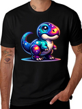 Galaxy Dinosaur Graphic Tee - Trendy Black T-Shirt