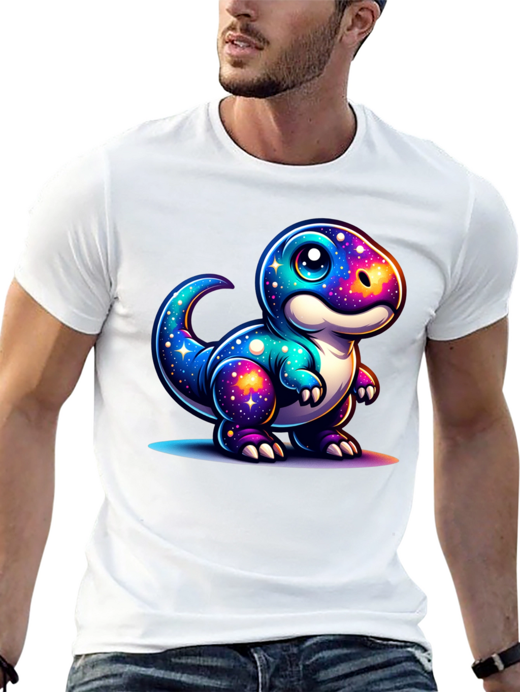 Galaxy Dinosaur Graphic Tee - Trendy Black T-Shirt