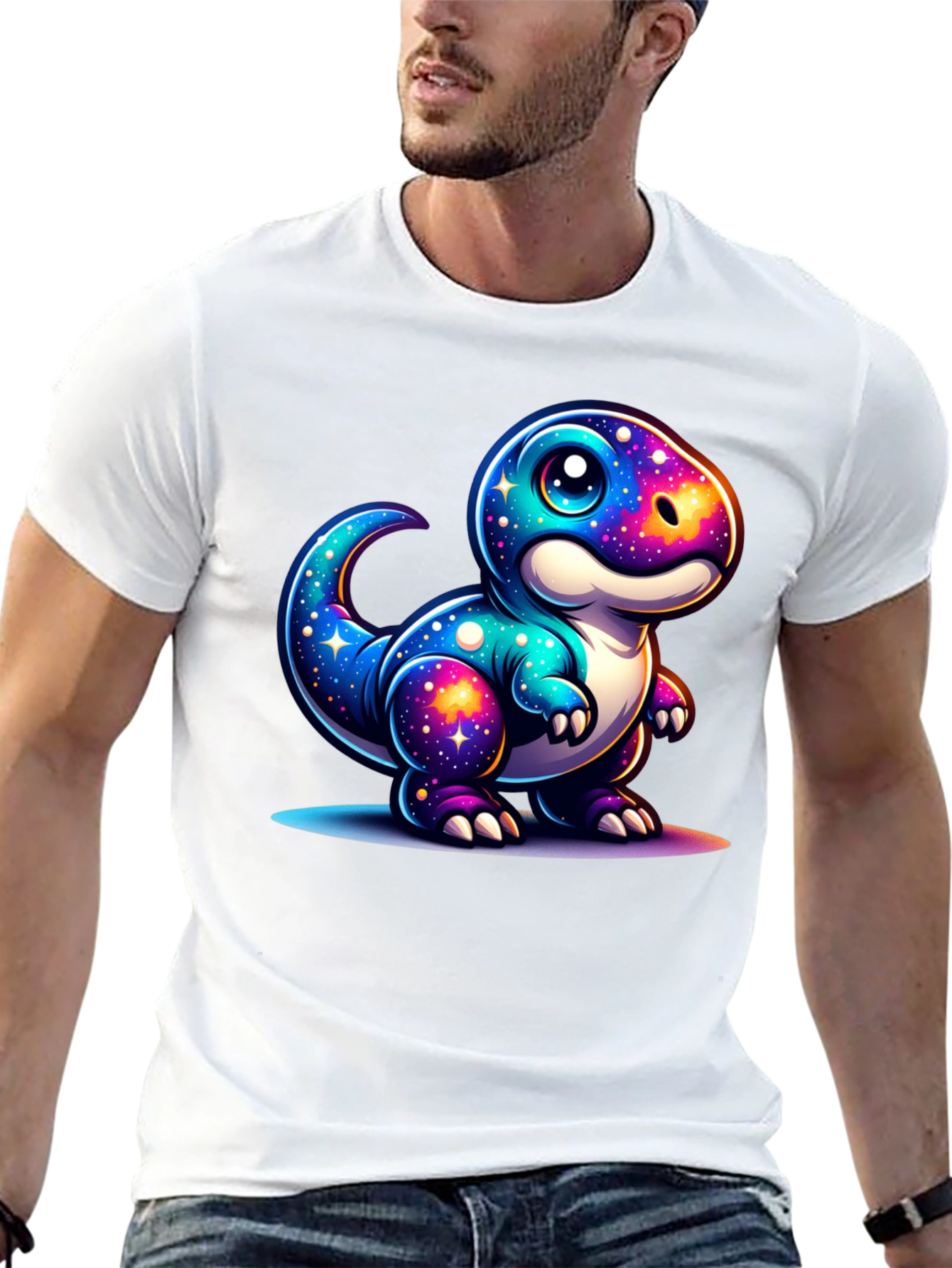 Galaxy Dinosaur Graphic Tee - Trendy Black T-Shirt