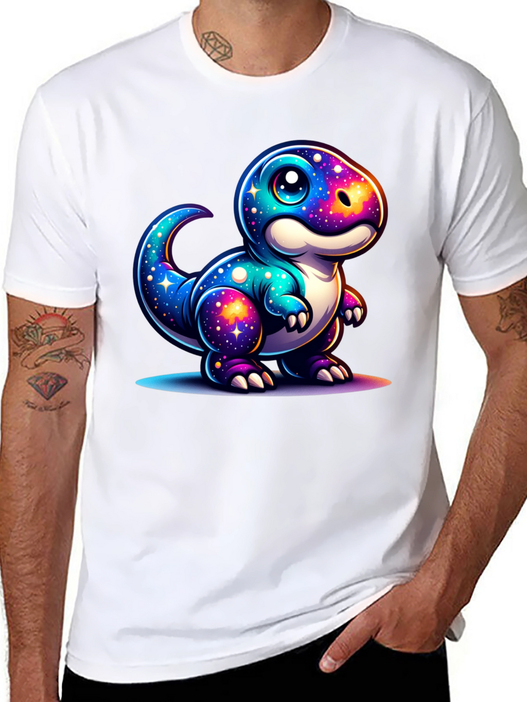 Galaxy Dinosaur Graphic Tee - Trendy Black T-Shirt