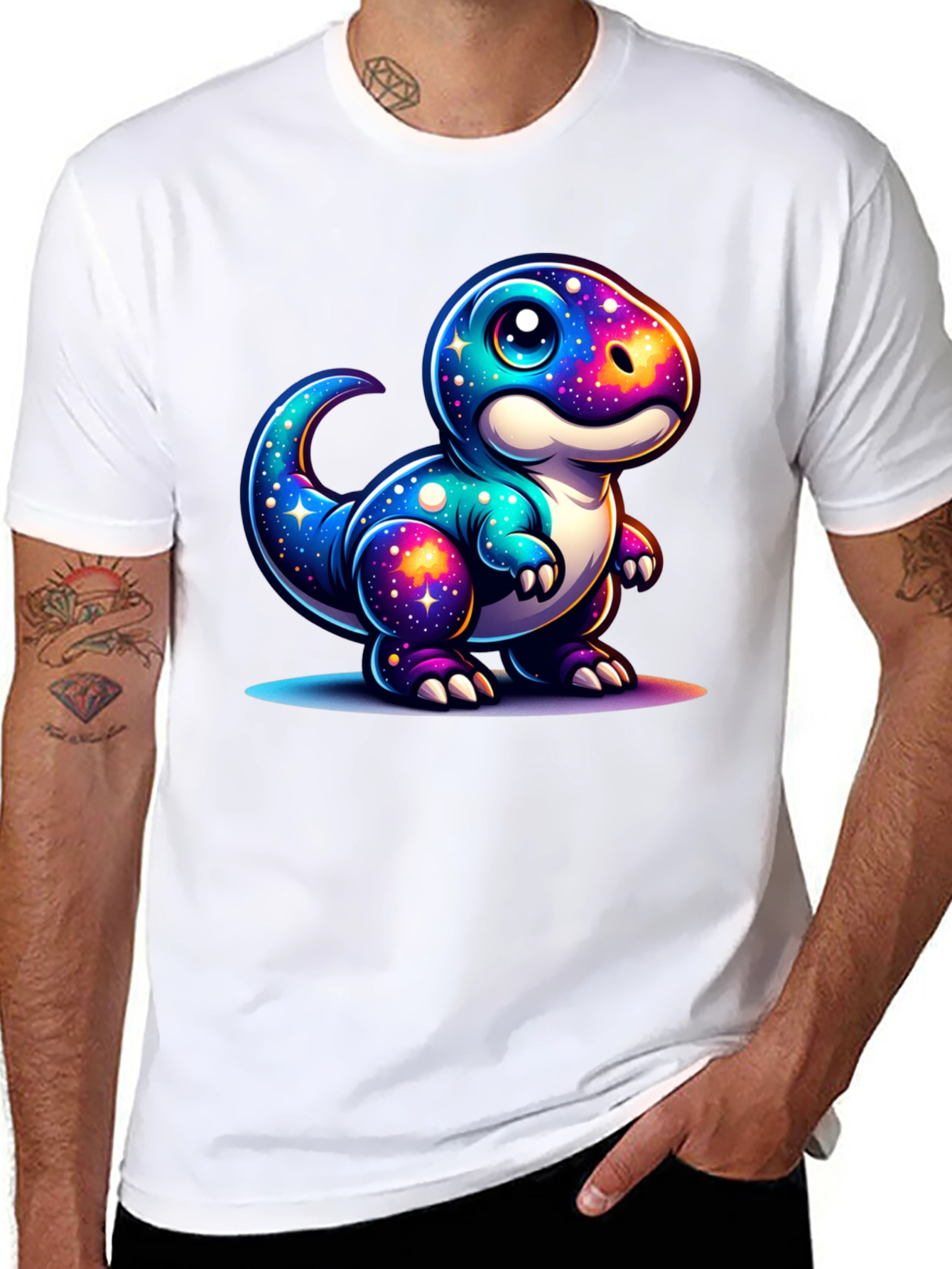 Galaxy Dinosaur Graphic Tee - Trendy Black T-Shirt