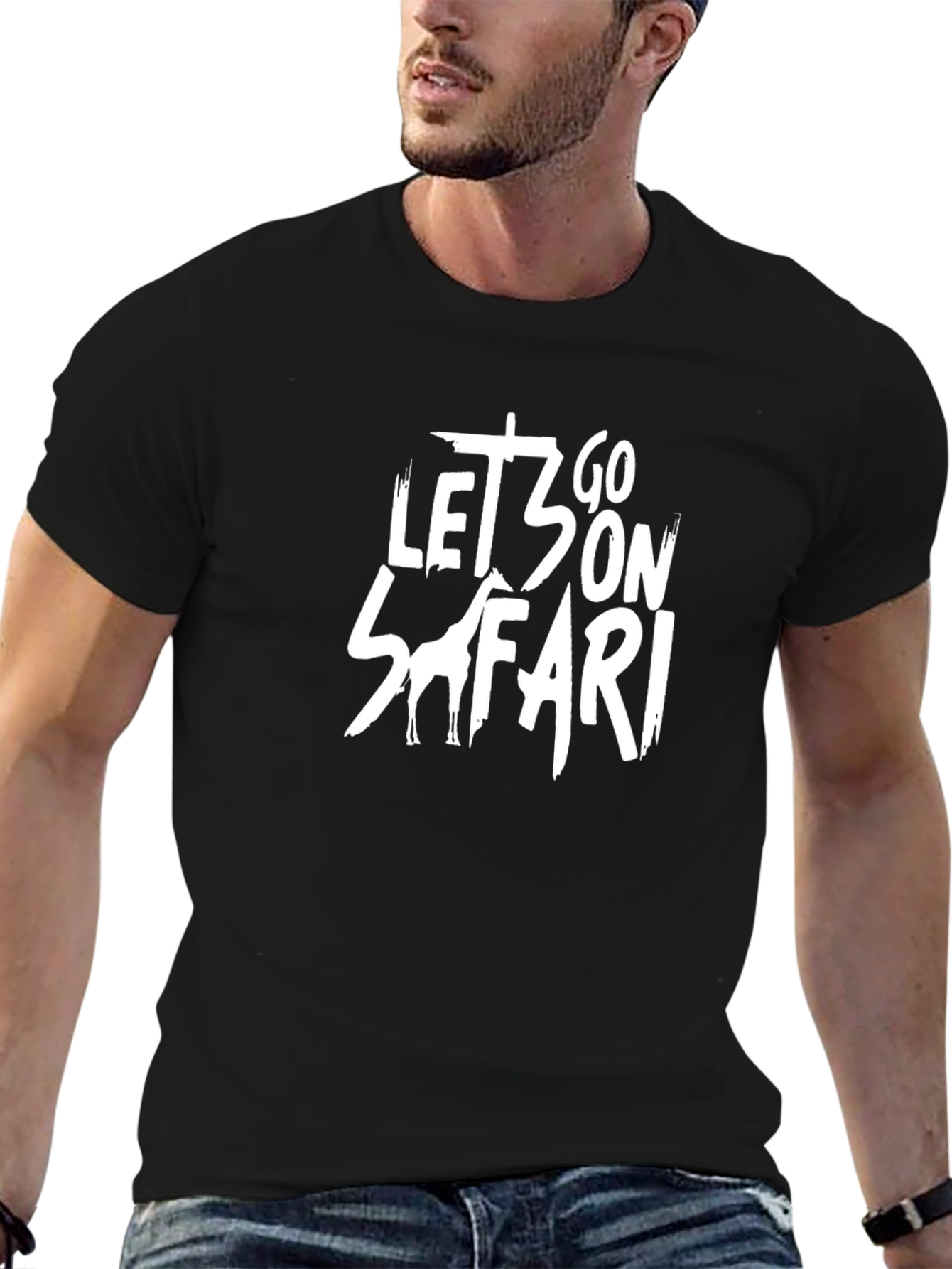 Lets Go on Safari Mens Black Graphic Tee